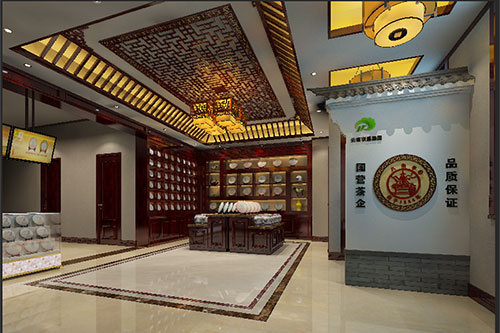 台安古朴典雅的中式茶叶店大堂设计效果图